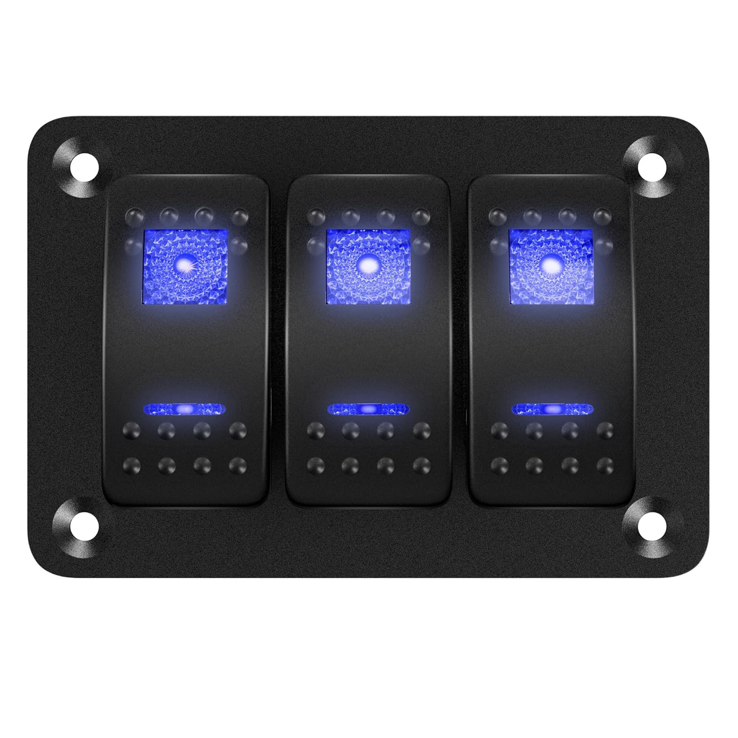 Marine Switch Panel Waterproof 12V 3 Gang Rocker Switch Panel Blue LED