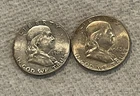TWO NICE 1963 FRANKLIN SILVER HALF DOLLAR COINS Denver, Philadelphia