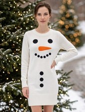 TIPSY ELVES Dress Snowman White Black Orange Mini Sweater Knit Crewneck