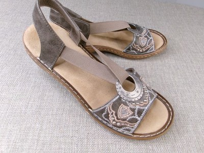 NICE Rieker Embellished SD Bronze Strappy Leather Flat Sandals US SZ 9.5 EU 41