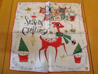 Fabulous Vintage Barr & Beard's NY Silk Christmas/New Year Souvenir Handkerchief