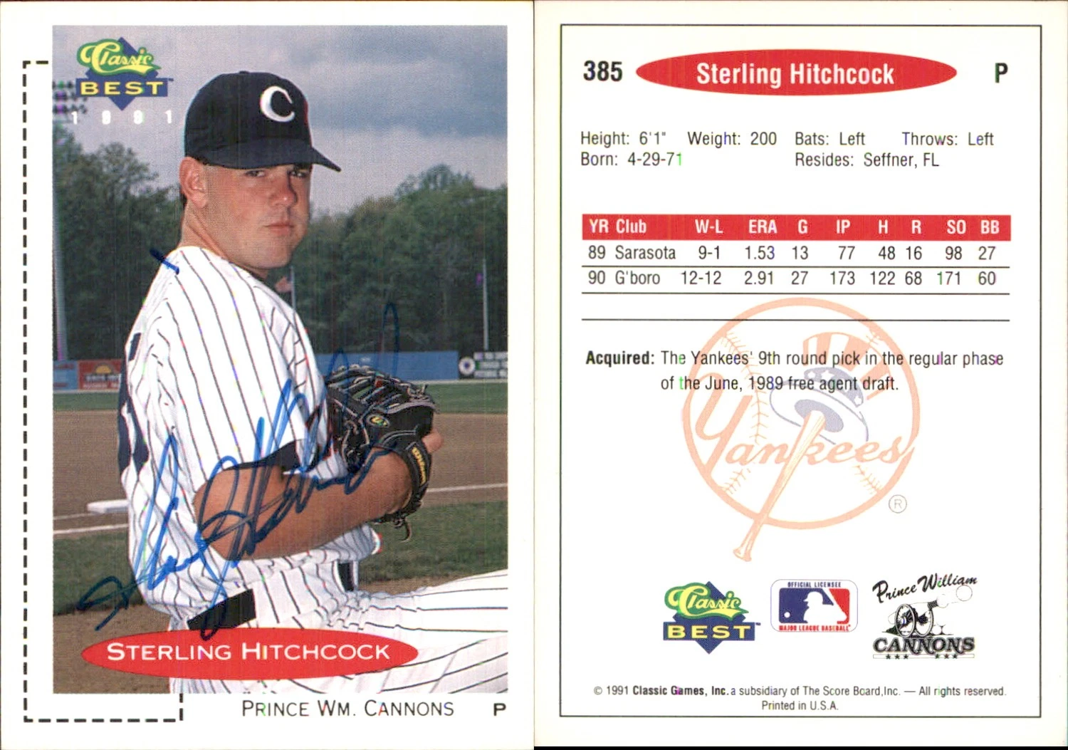 Sterling Hitchcock trading card