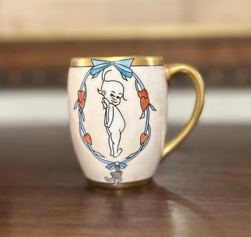 ANTIGUA TAZA T&V Limoges Francia Porcelana Infantil Dorado Mango Foto 2 de 4