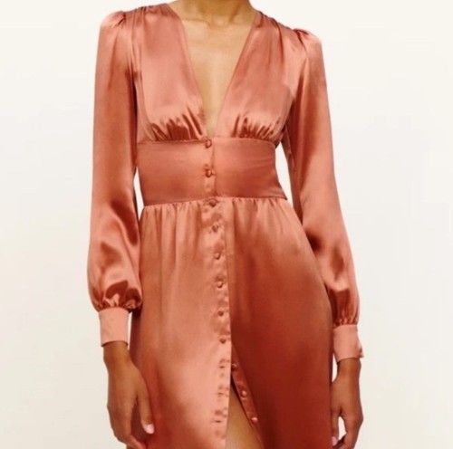 Neu mit Etikett Reformation Nicola Seiden-Midikleid in Praline Altrosa Größe 4 - Bild 8 von 11