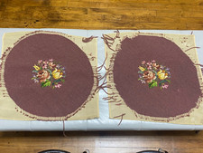 Needlepoint Floral Round Panels on Canvas, Set of 2 Finished Pieces 18 x 18