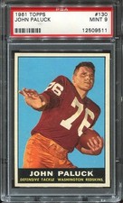 1961 Topps #130 John Paluck RC PSA 9 Washington Redskins Univ. of Pittsburgh