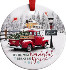 Red Truck Christmas Ornaments Farmhouse Decorations, It'S the Most Wonderful Tim
