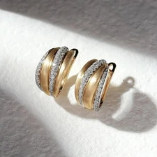 Round Cut Simulated Diamond Pretty Fancy Hoop Earrings In 14k Yellow Gold Plated