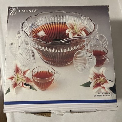 Kensington 26-Piece Glass Punch Bowl Set by Elements In open Box New Original!