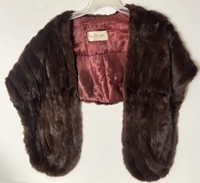 Excellent Condition Vintage Dark Brown Mink Fur Stole / Wrap With Satin Lining
