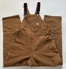 Carhartt Bib Overalls Brown Duck Canvas Men 40x34 Double Knee Carpenter R01 BRN