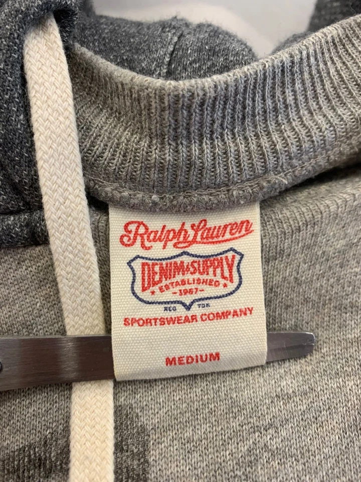 Ralph Lauren Denim & Supply USA Flag Logo Hoodie Sweatshirt Gray Men’s Sz M #106 - Image 3 of 4