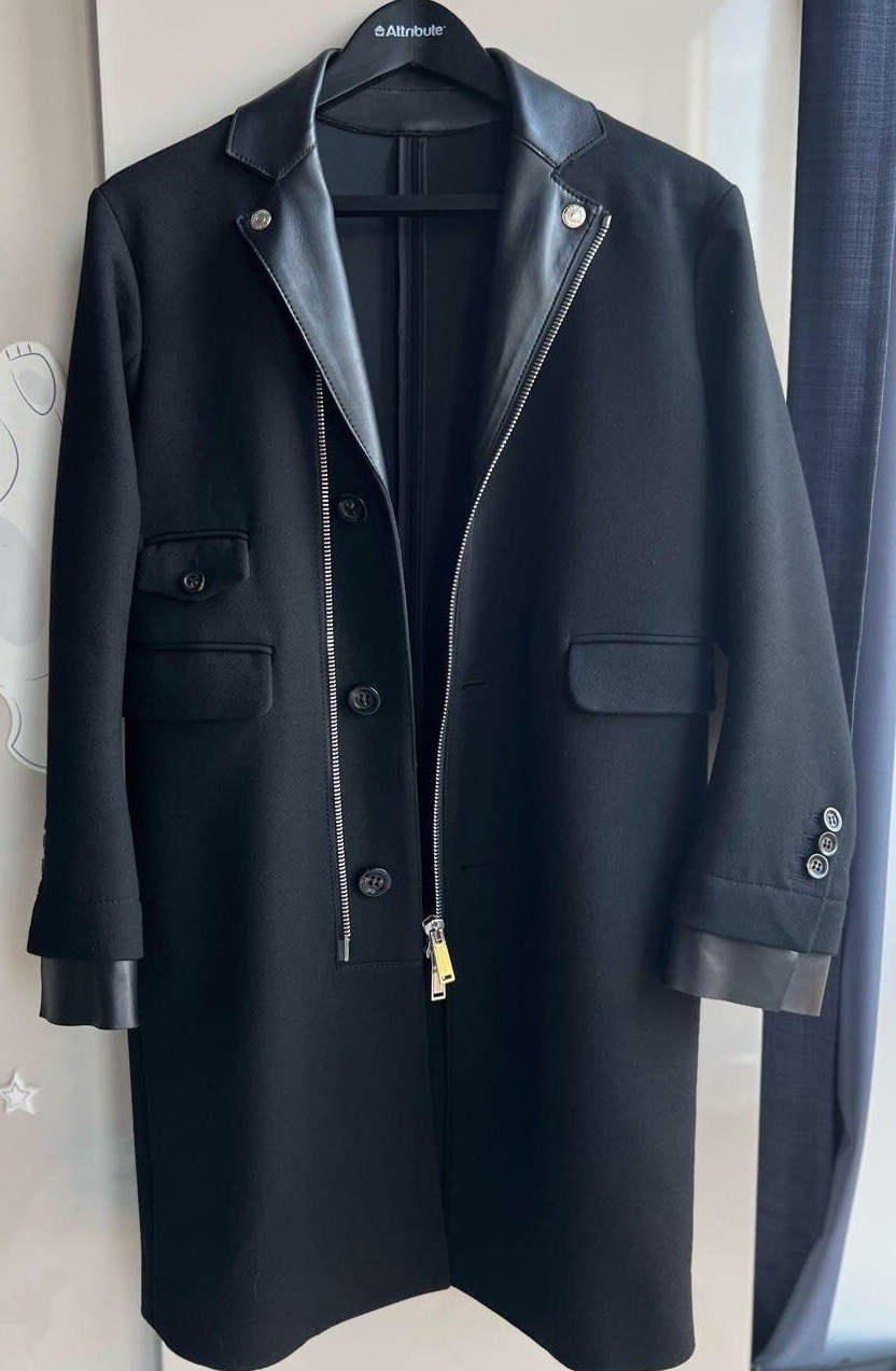 DSQUARED2 Coat Biker Jacket Wool Leather Trim Zip Black IT44 US12 LG RRP £1,595 image 3