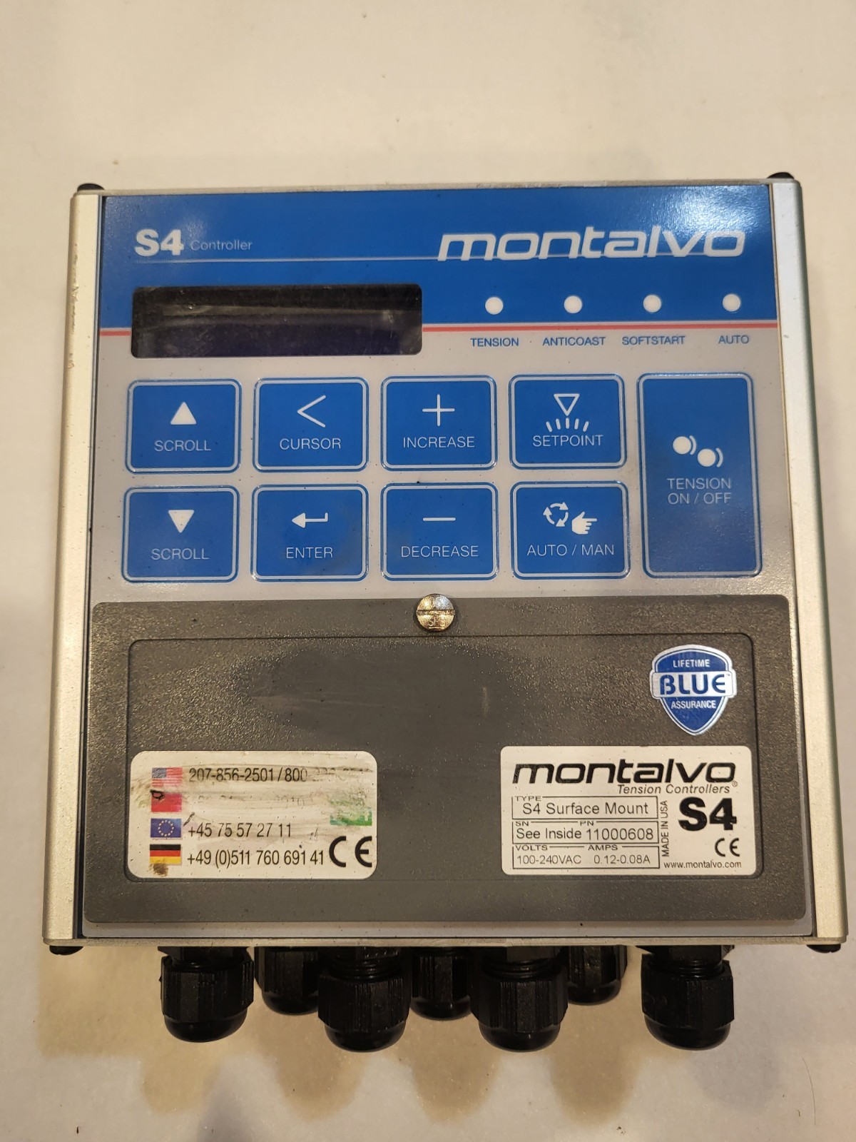 Montalvo S4 Controller Tension Control Softstart Auto/Manual Mode Setpoint Entry