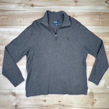 VTG POLO Ralph Lauren 1/4 Zip Sweater Pullover Gray Heavy Cotton Knit Logo 90s