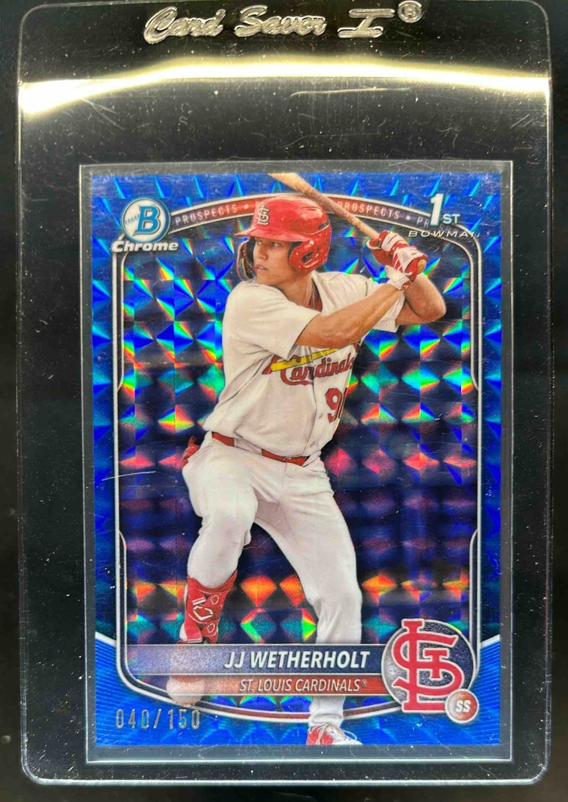 2025 Bowman JJ Wetherholt Chrome Blue Geometric Refractor 1st Prospect #40/150