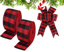 19.6 Yard 2.5 inch Wide Buffalo Plaid Ribbons Wired Edges, 2 Rolls Red and Black