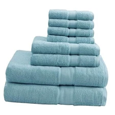  800GSM Bathroom Towel Set of 8 100% Cotton Bath Towel Set for Multi-Sizes Aqua