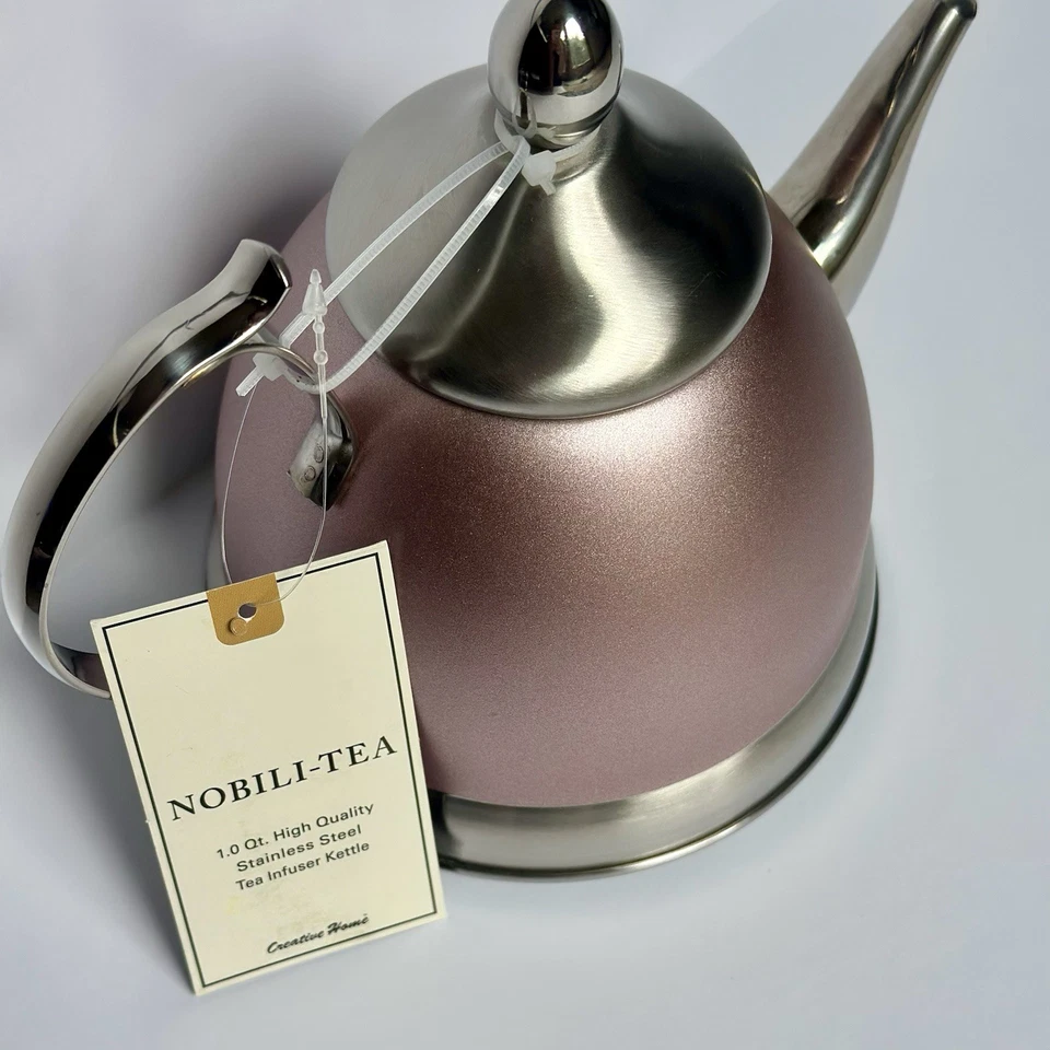 Tetera infusora de acero inoxidable Nobili-Tea de 1 qt oro rosa plata nueva con etiquetas regalo Foto 4 de 4