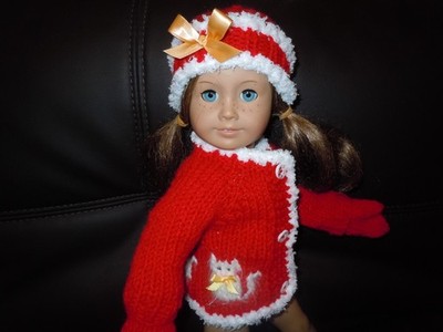 Hand Knitted American Made Kitty Cat Red Cardigan Sweater fit 18'' Girl Doll