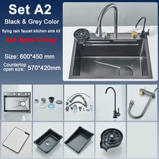 Single Slot Kitchen Sink with Faucet 304 Stainless Steel Large 60X45Cm Rainfall