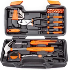 39-Piece Household Tool Set with Storage Case – Hand Tools Kit Orange Box