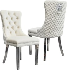 Image of Luxury Velvet Dining Chair Chrome Knocker Back Upholstered Accent Back Relief UK
