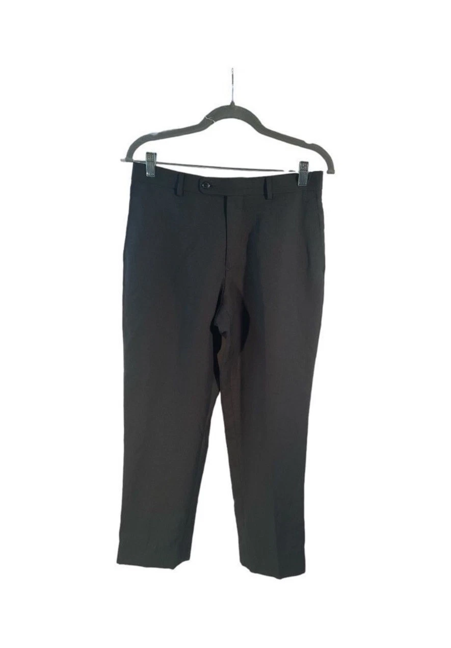 Angelo Rossi Mens Pants Black Mid Rise Casual Work Pocket Flat Straigth Size 30