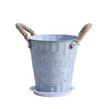 Iron Flower Pot Drainage Hole Ribbed Planter Round for Home, Office