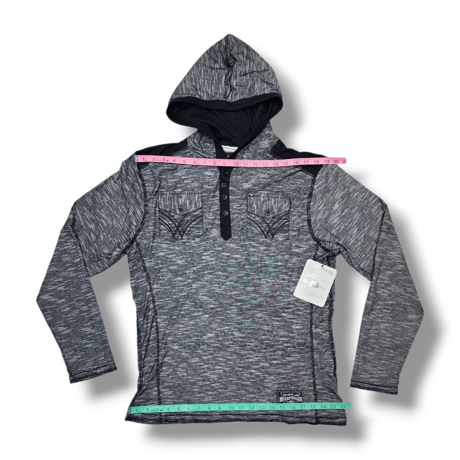 Broken Threads Black/White Lightweight Long Sleeve Hooded Shirt Men's Size L NWT