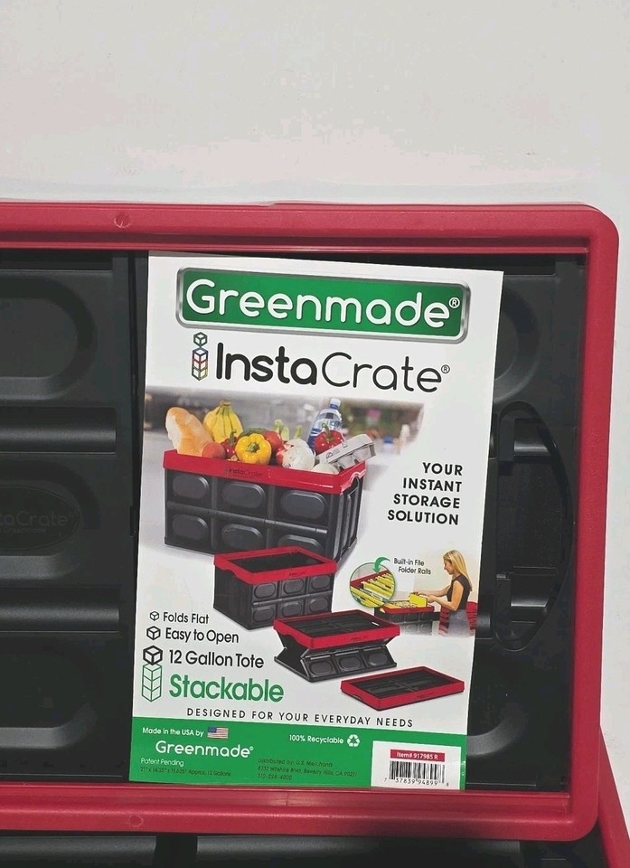 Green Made Crate Rack Greenmade InstaCrate 12 gal Black/Red Folding Crate Stackable 3 Pack ...