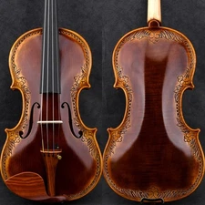 A30+ Master Antique Strad 1715 Copy Carved Flower Violin 4/4 European Wood Rich