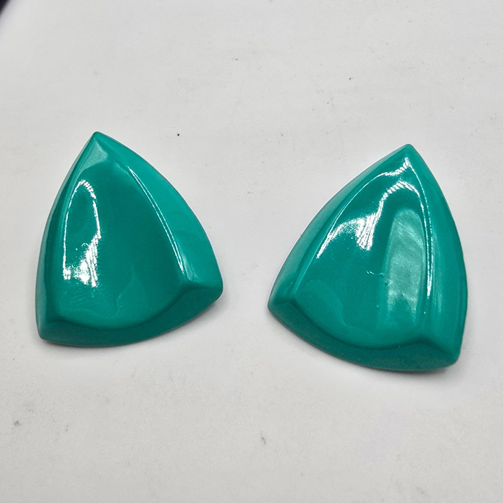 Teal Green Triangular Pierced Retro Metal Earrings with Glossy Enamel-image
