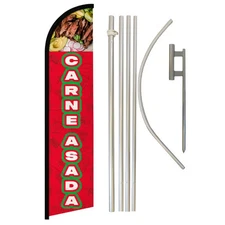 Carne Asada Windless Full Curve Advertising Mexican Food Banner Flag & Pole Kit