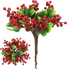 6 Pack Christmas Picks Artificial Red Berry Stems Fake Holly Berries for Xmas Tr