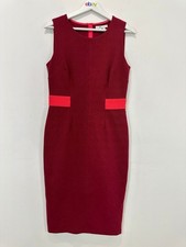 Boden Midi Dress Women UK 8 Sleeveless Burgundy Contrast Waist Zip Back Work