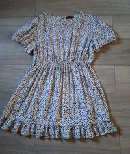I Saw It First Black & White Spotted Flared Dress Ruffle Boho Retro Smart UK18