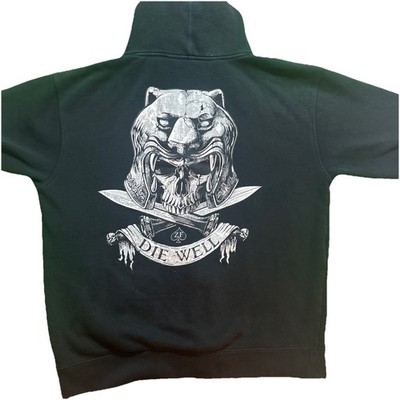 Zero Foxtrot Full Zip Die Well Men's Hoodie Fleece Black L Skull Daggers Veteran