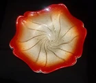 Vintage Art Glass Flower Bowl Murano Gold Adventurine Cased White / Orange
