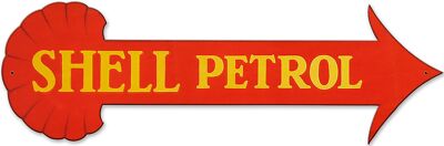 SHELL PETROL ARROW TO THE RIGHT 31'' HEAVY DUTY USA MADE METAL ADVERTISING SIGN