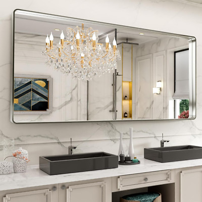 Brushed Nickel 72x32'' Anti-Rust Rounded Rectangle Bathroom Mirror, Shatterproof
