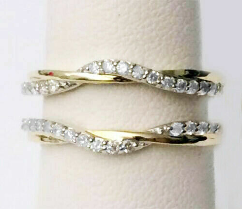 Vintage 1/3CT Solitaire Enhancer Guard Wrap Welle Band Ring gelb vergoldet - Bild 2 von 7