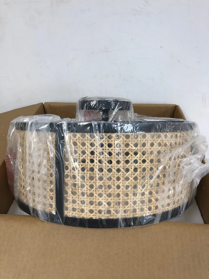 Accesorio de techo de caña de ratán semi-al ras Vaxcel Berens 3 luces 16", azul mate Foto 2 de 4