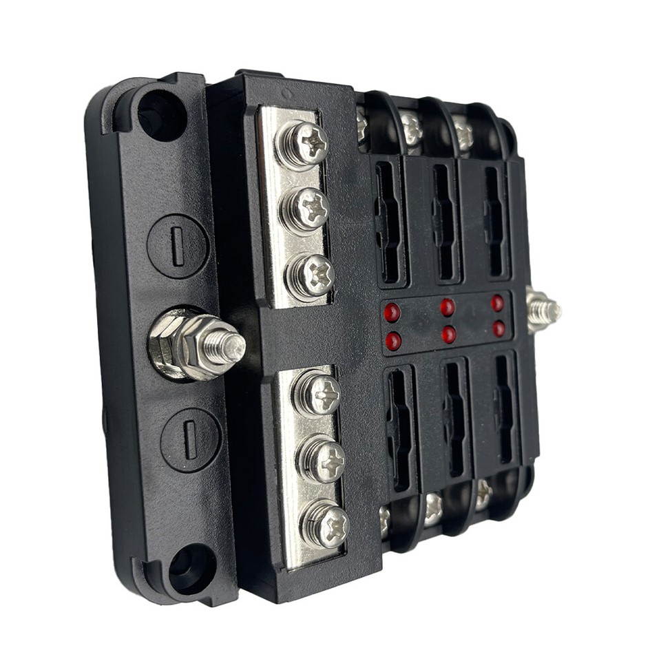 6 Way LED Fuse Box Holder for Standard Blade Fuses with Warning Light