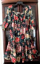 NWT Figueroa & Flower Green Flower Print Tiered Boho Peasant Dress sz S, L, XL
