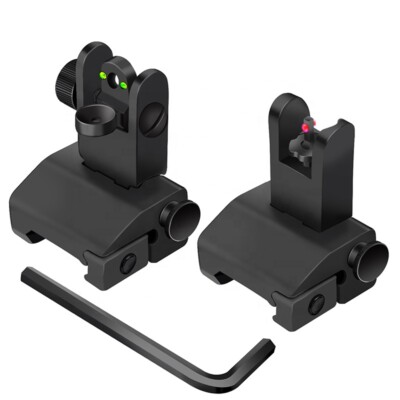 Fiber Optic Gun Sight Back up Iron Sights 2 Piece Front and Rear BUIS Flip Up 