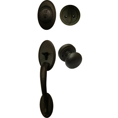 Rustic Oil Rubbed Bronze Sandcast Style Entry Handleset with Mushroom Interior