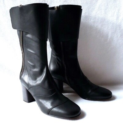 Chloé Black Leather Patchwork Calf Boots 40.5 NIB
