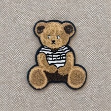 Chenille Patch - Fluffy Teddy Bear In Striped Shirt, Kawaii Bears Sew On Type