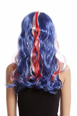 WIG ME UP Perücke Damen – UK Flagge Union Jack, Lange Locken In Blau-weiß-rot Für Karneval & Party